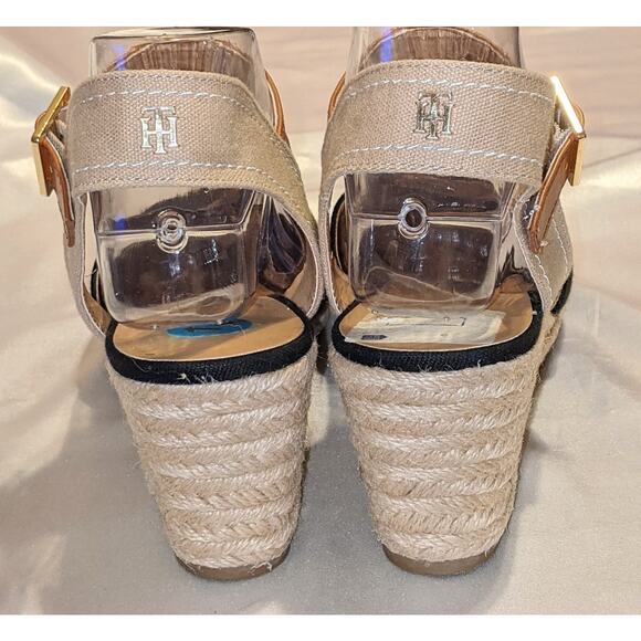 Tommy Hilfiger Women's Nilsa Espadrille Wedge Heels Sandals Black/Sand Size 10 - Picture 4 of 10